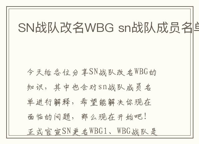 SN战队改名WBG sn战队成员名单