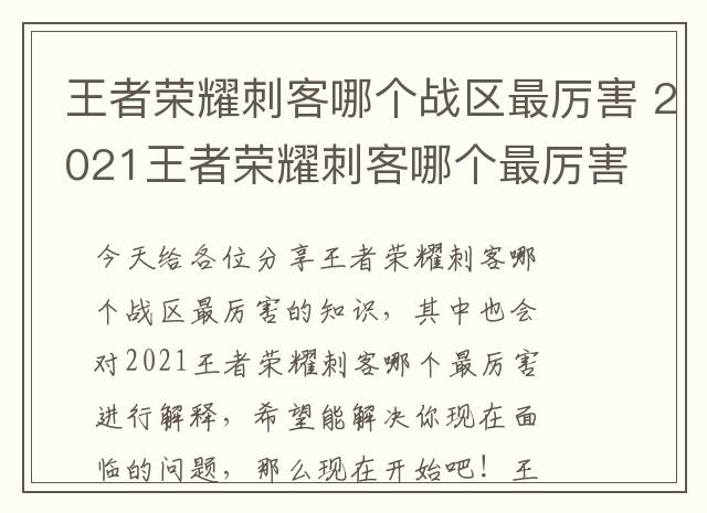 王者荣耀刺客哪个战区最厉害 2021王者荣耀刺客哪个最厉害