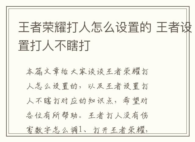 王者荣耀打人怎么设置的 王者设置打人不瞎打