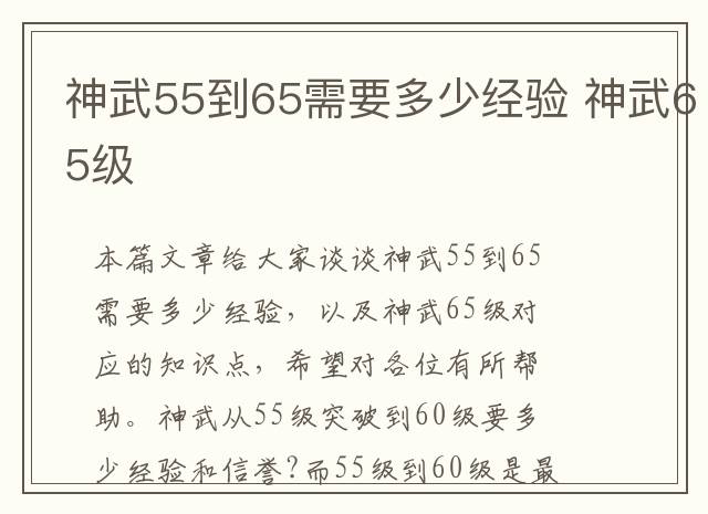 神武55到65需要多少经验 神武65级