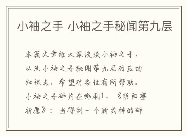 小袖之手 小袖之手秘闻第九层