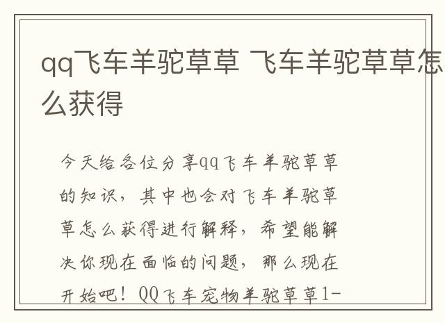 qq飞车羊驼草草 飞车羊驼草草怎么获得